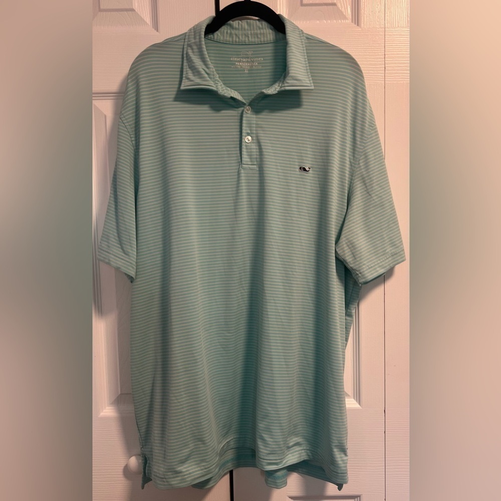 Men's Vineyard Vines Blue and Cream Performance Polo
